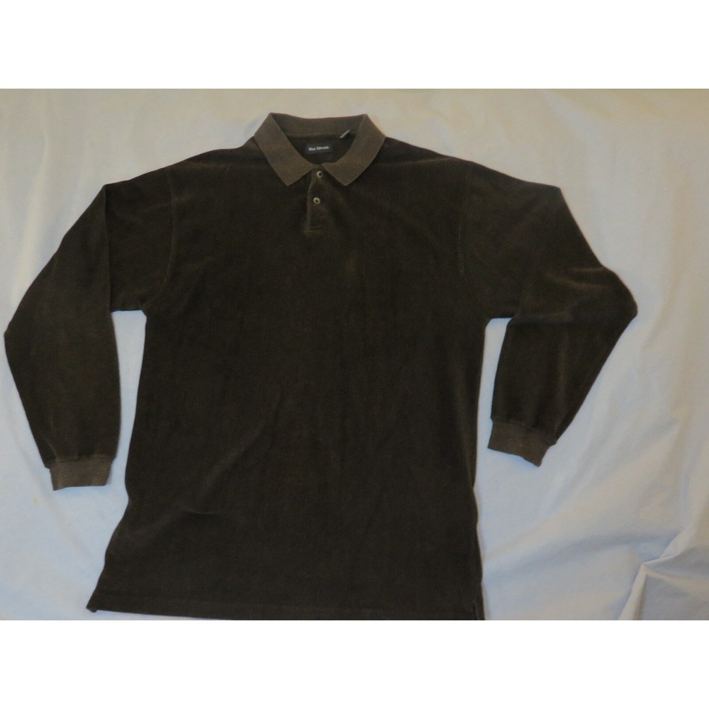 Marc Edwards Mens Brown Corduroy Long Sleeve Polo Shirt Ribbed Knit Collar XL